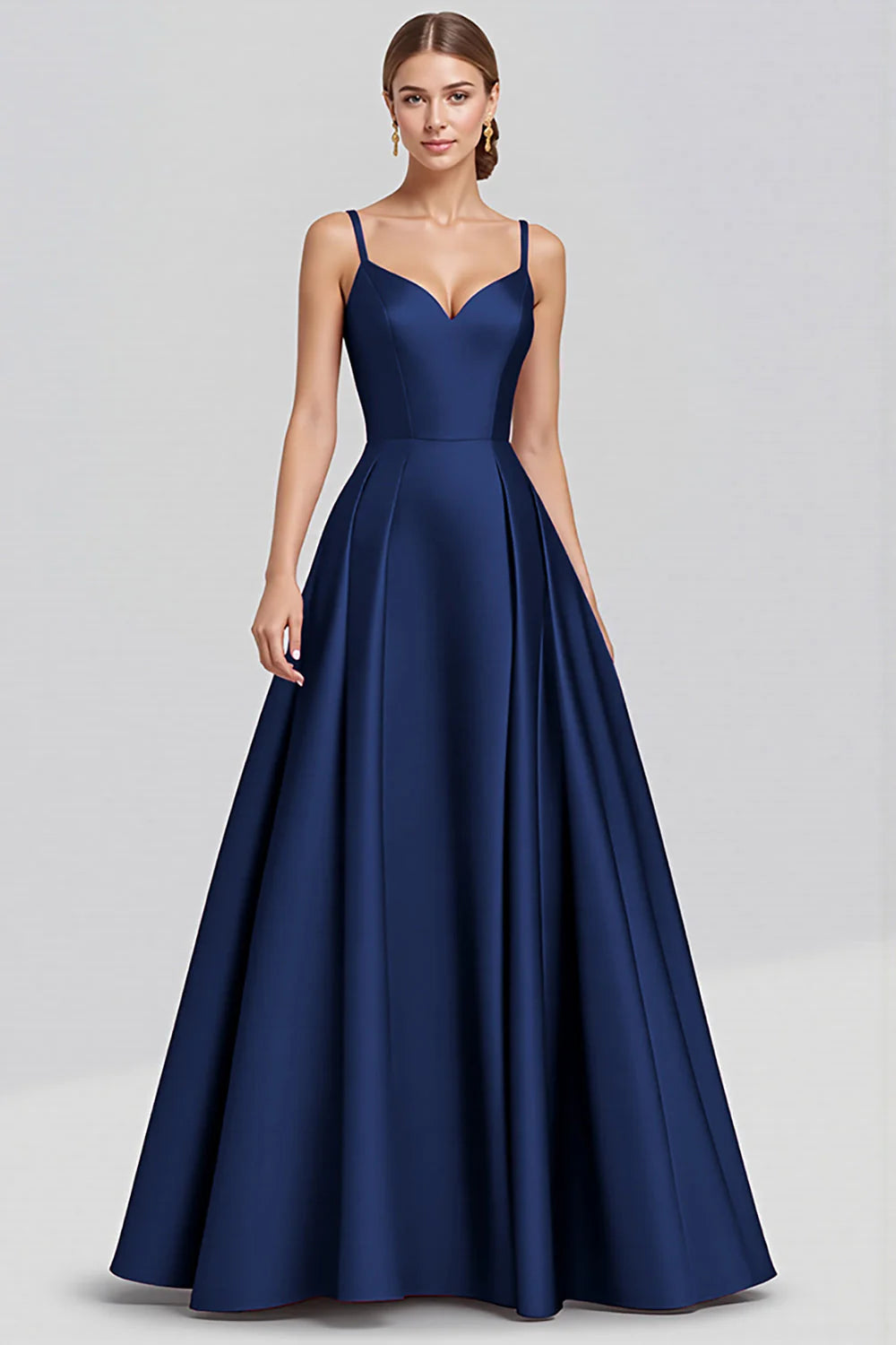 Thin shoulder strap satin A-line formal wear