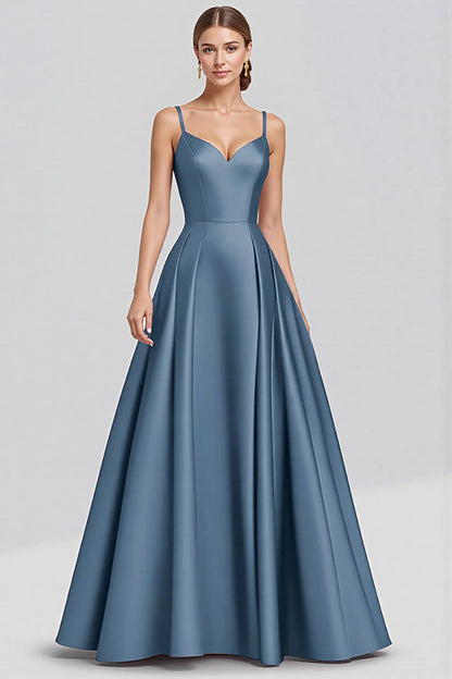Thin shoulder strap satin A-line formal wear