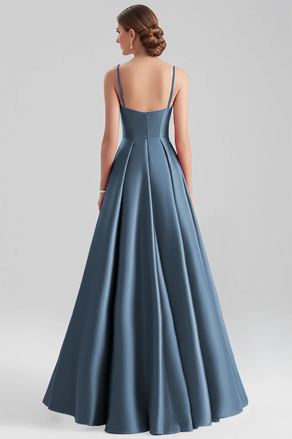 Thin shoulder strap satin A-line formal wear