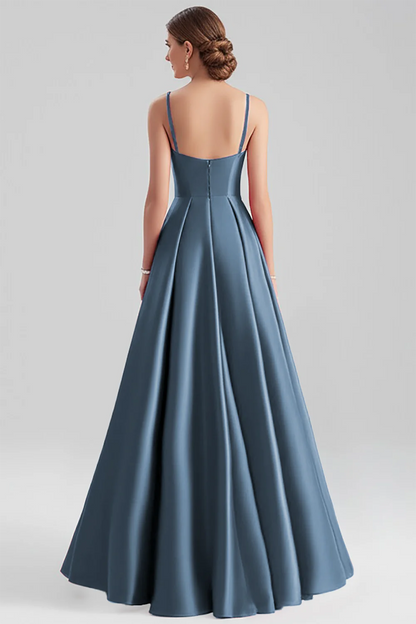 Thin shoulder strap satin A-line formal wear