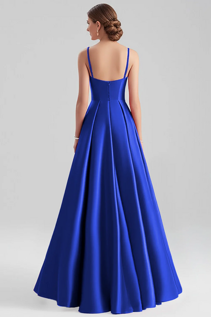 Thin shoulder strap satin A-line formal wear