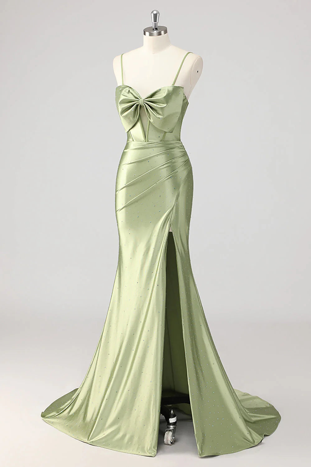 Green Mermaid Corset Keyhole Satin Beaded Prom Dress with Slit