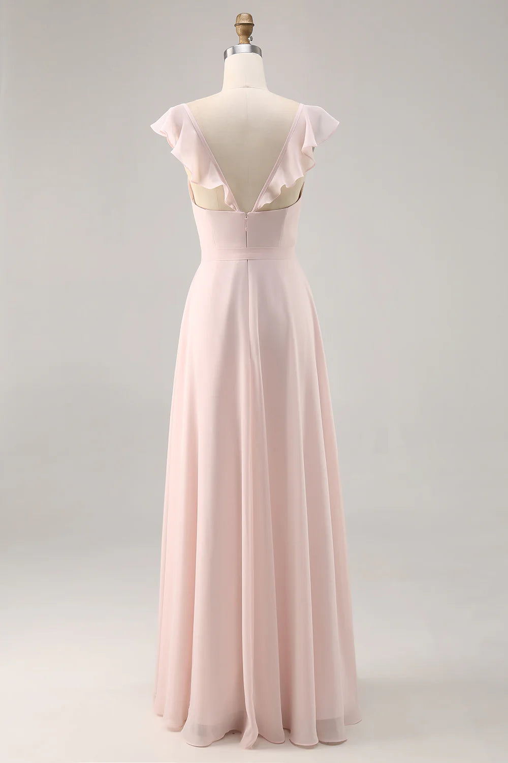 Candy Pink Chiffon Ruched A Line Long Bridesmaid Dress with Slit