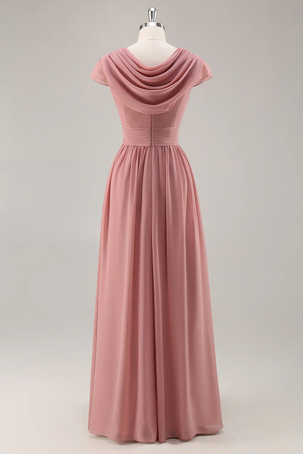 Dusty Rose A Line V Neck Chiffon Long Bridesmaid Dress