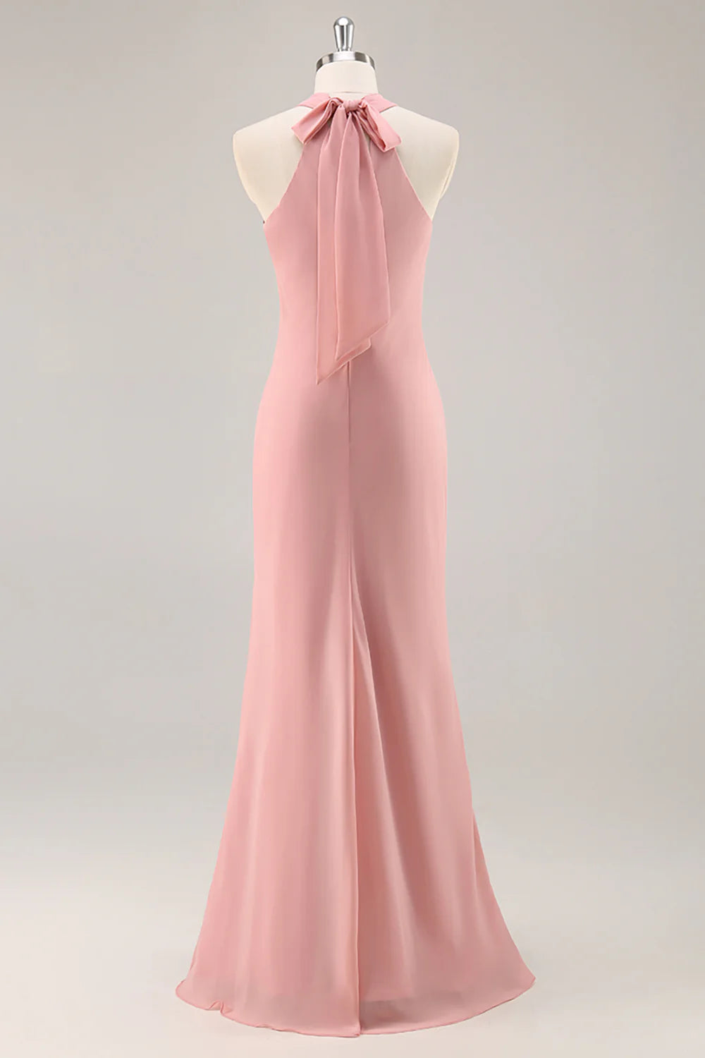 Blush Sheath Halter Chiffon Long Bridesmaid Dress