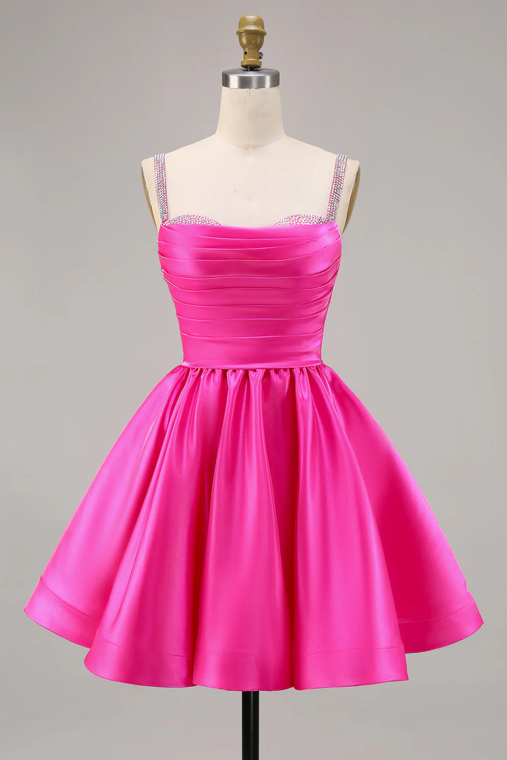 A-line slim shoulder diamond bead satin short skirt