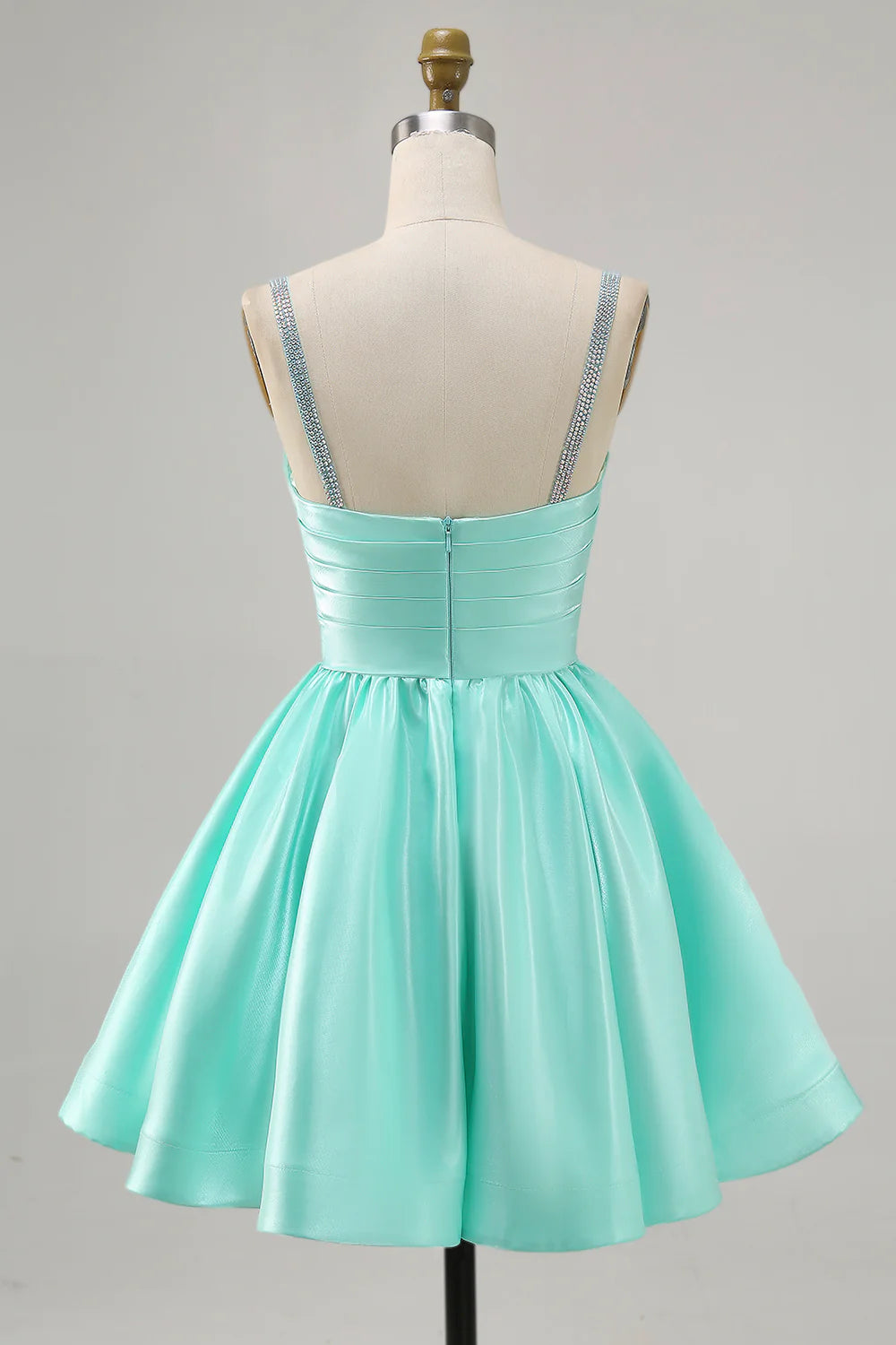 A-line slim shoulder diamond bead satin short skirt