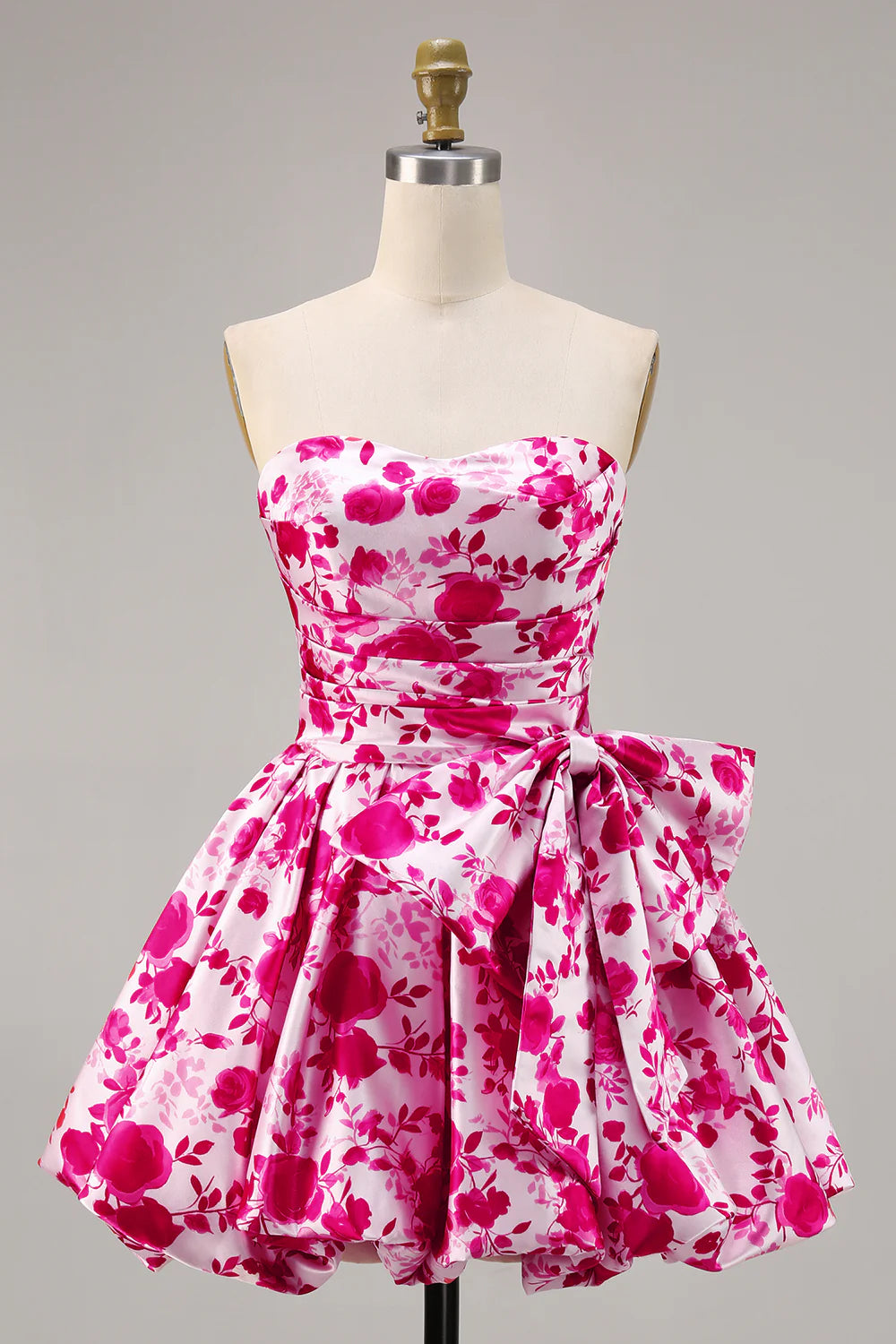 Strapless line printed bow back to school dress