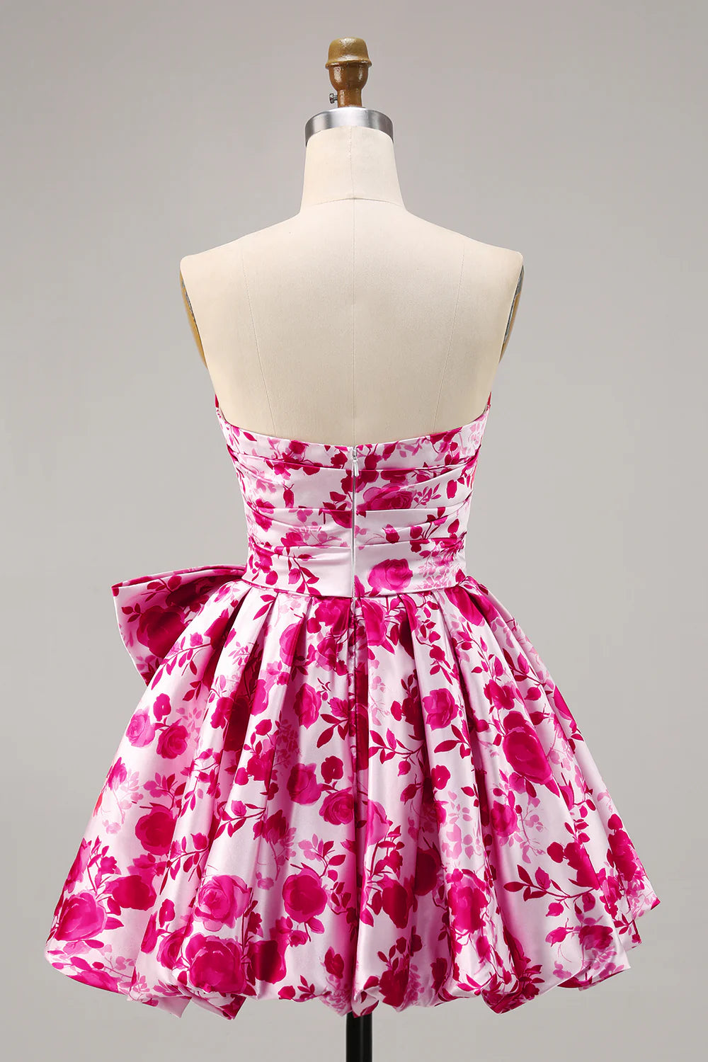 Strapless line printed bow back to school dress