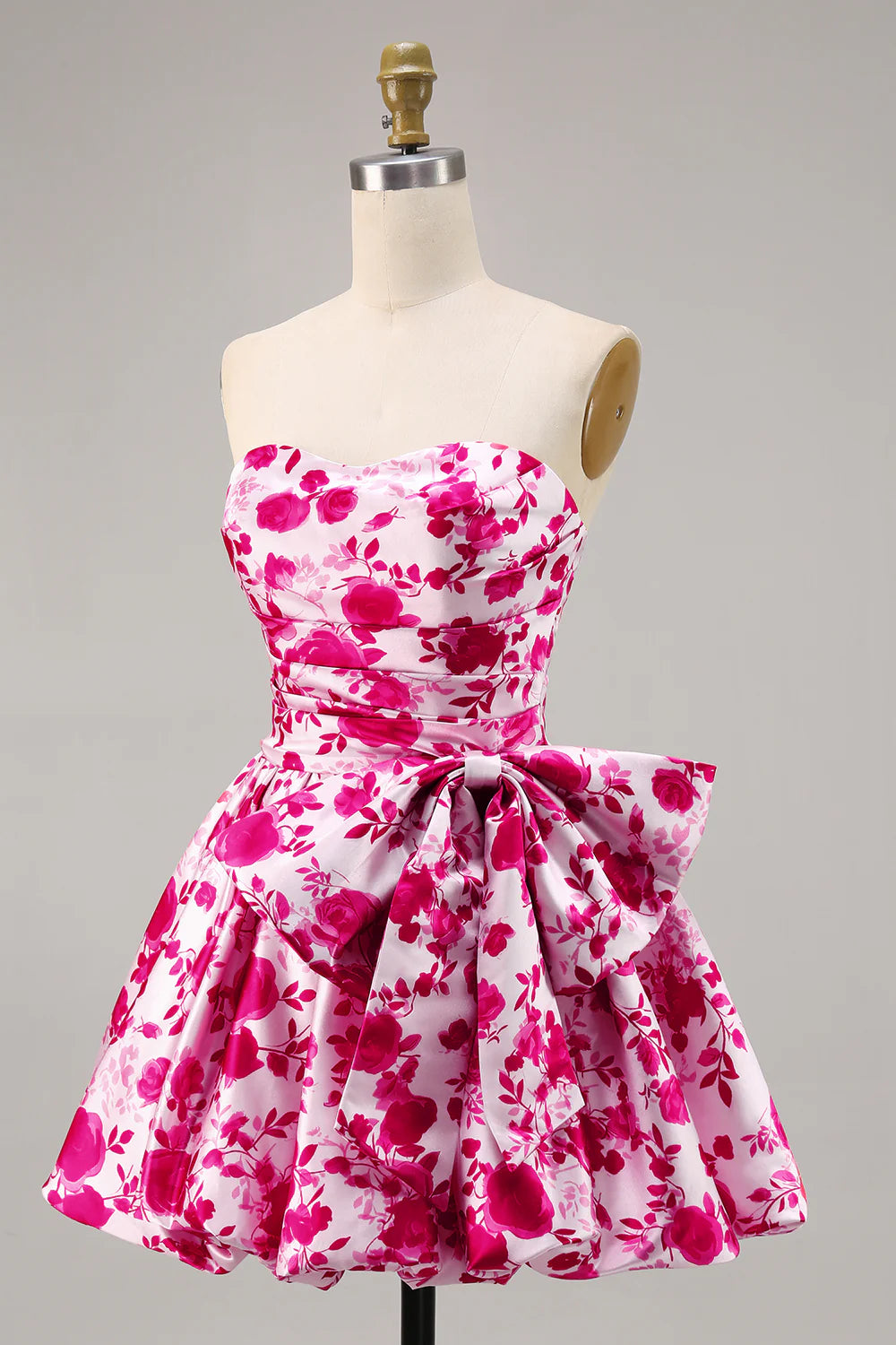 Strapless line printed bow back to school dress