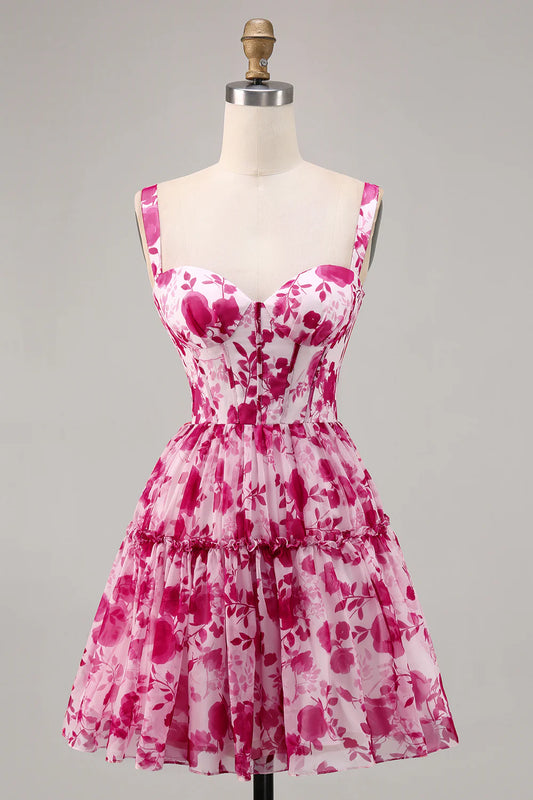 A-line printed tight corset back to school dress