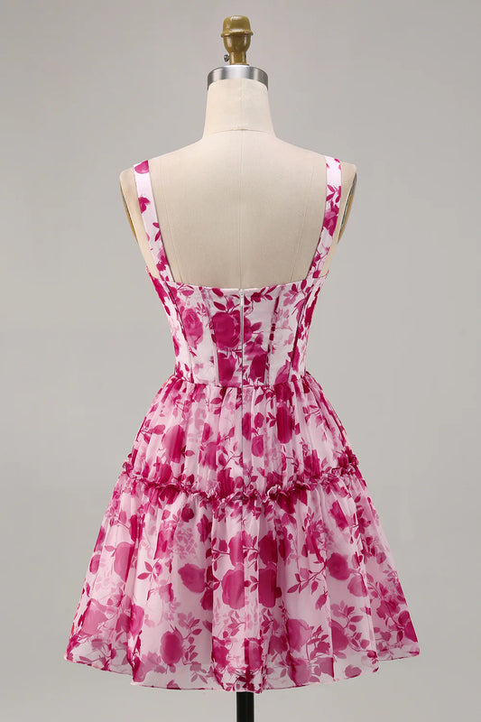 A-line printed tight corset back to school dress
