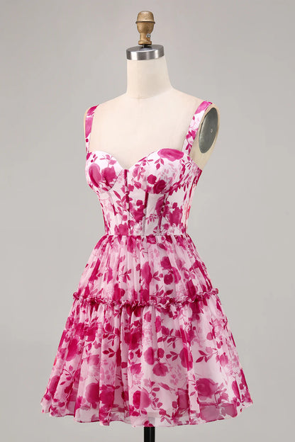 A-line printed tight corset back to school dress
