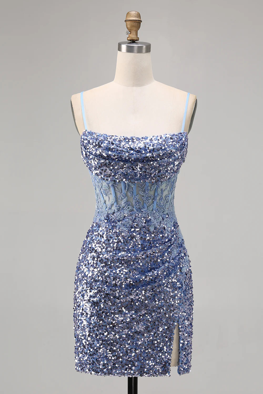 Thin camisole tight corset sequined slim fit back to school dress with slit