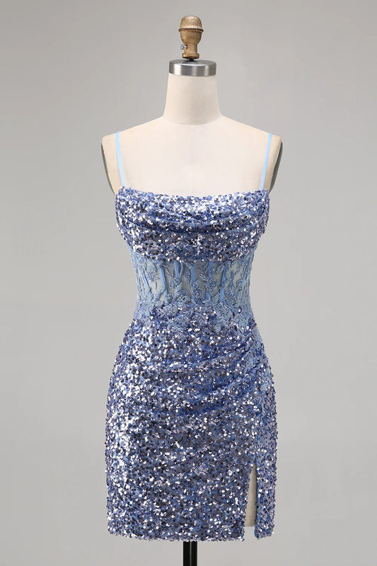 Thin camisole tight corset sequined slim fit back to school dress with slit