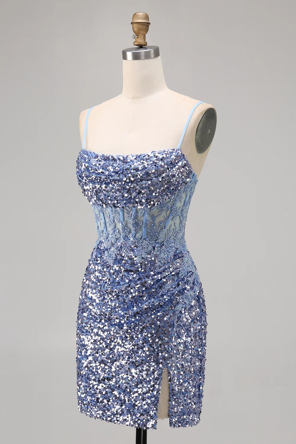 Thin camisole tight corset sequined slim fit back to school dress with slit