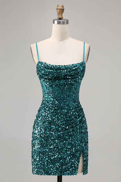 Thin camisole tight corset sequined slim fit back to school dress with slit