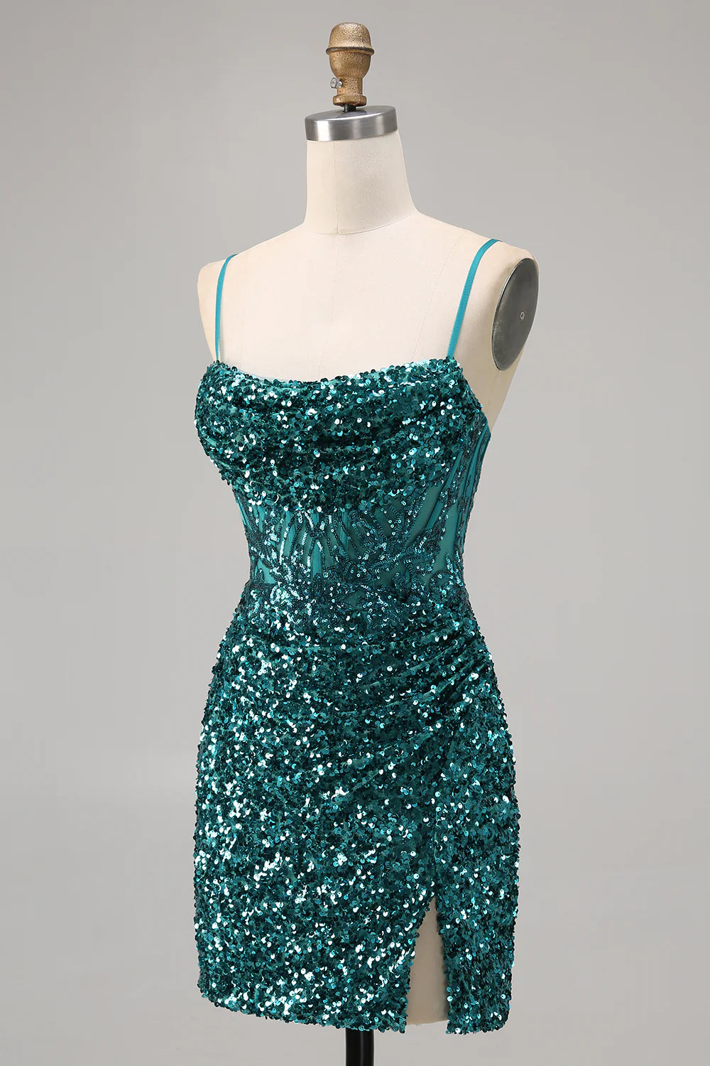 Thin camisole tight corset sequined slim fit back to school dress with slit