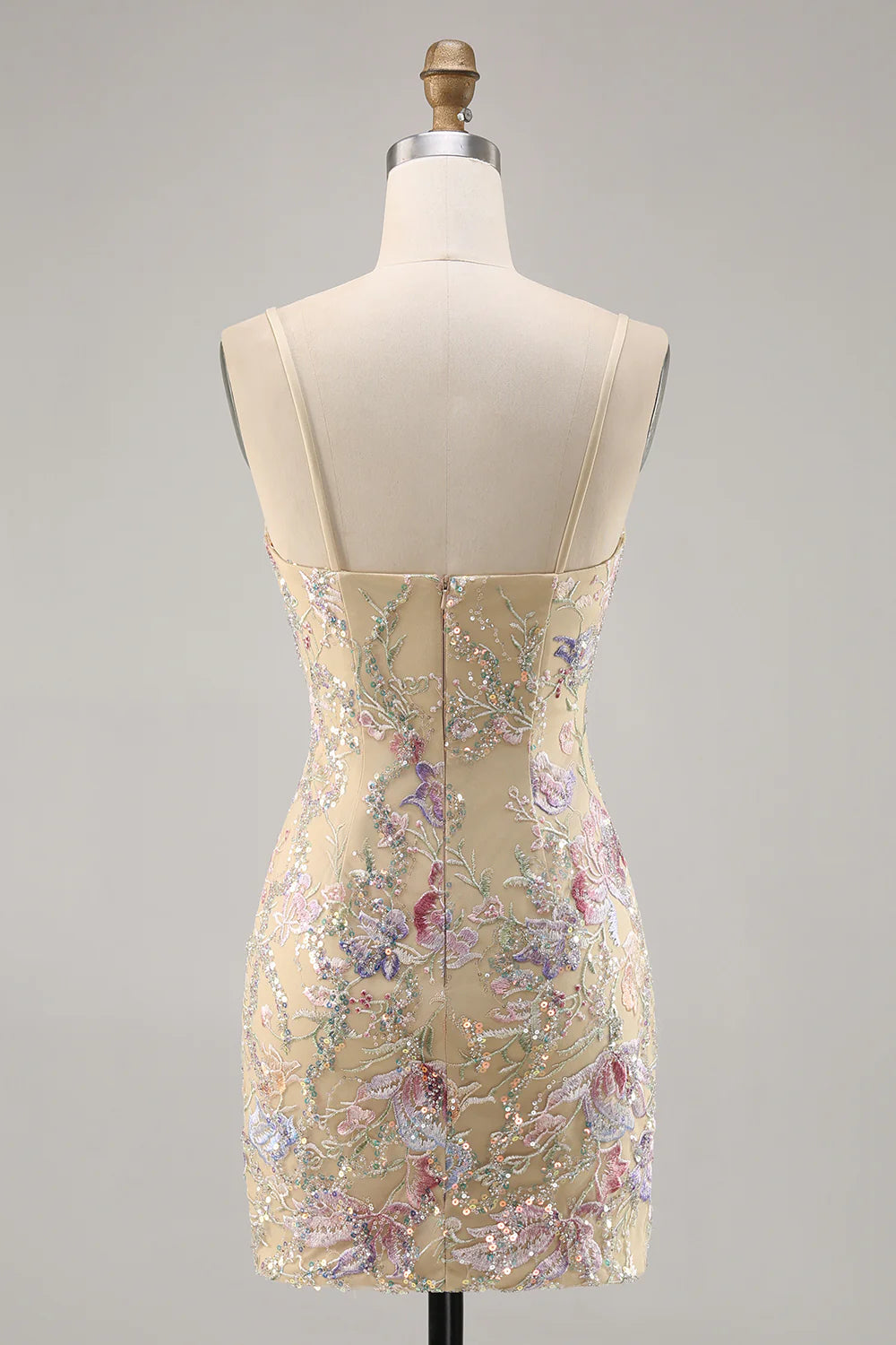 Apricot thin suspender tight sequin embroidered back to school dress