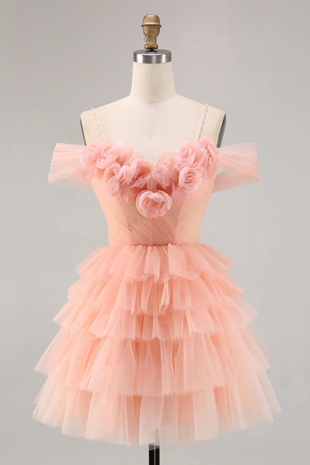 One shoulder slim camisole layered back to school dress with 3D flowers