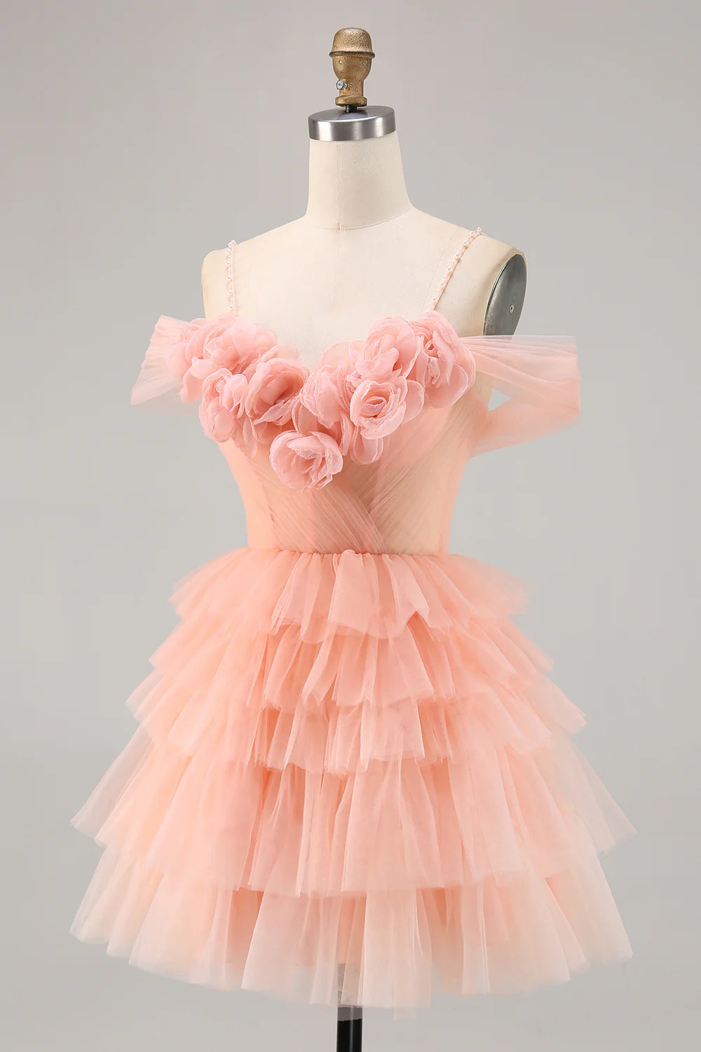 One shoulder slim camisole layered back to school dress with 3D flowers