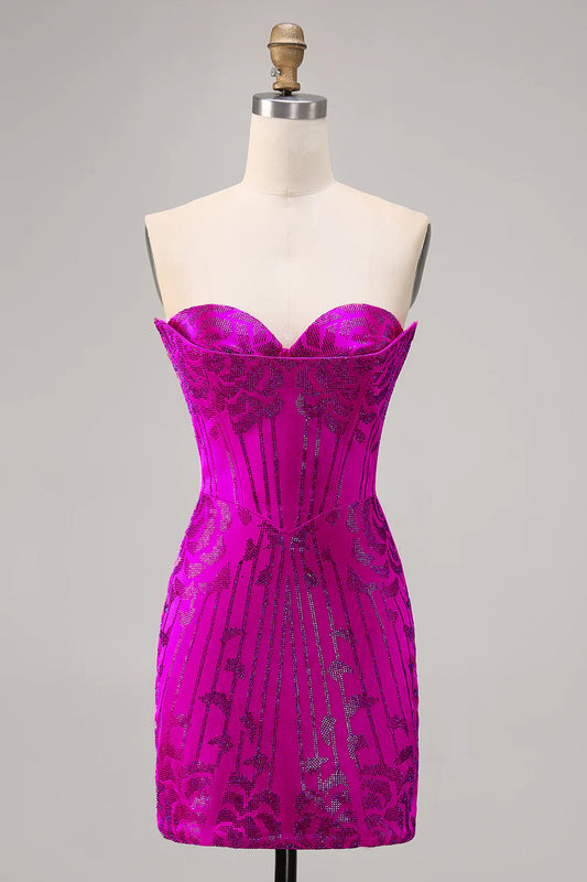 Tight strapless beaded mini back to school dress