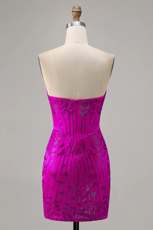 Tight strapless beaded mini back to school dress