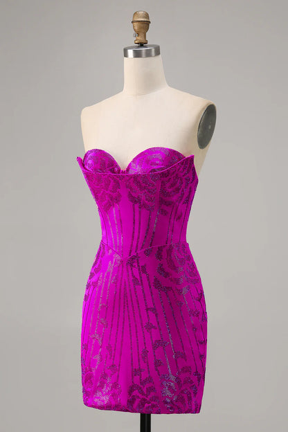 Tight strapless beaded mini back to school dress