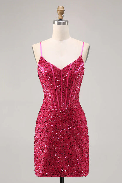 Thin shoulder strap tight corset sequined back to school dress