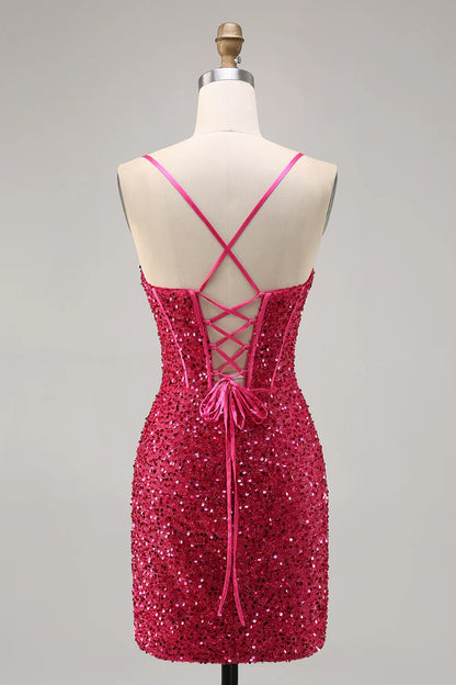 Thin shoulder strap tight corset sequined back to school dress