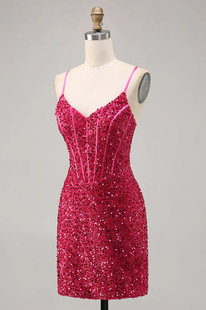 Thin shoulder strap tight corset sequined back to school dress