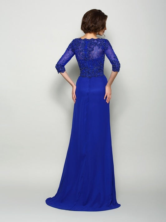 Mermaid Big Round Neck 3/4 Sleeve Beaded Bridal Mother Dress