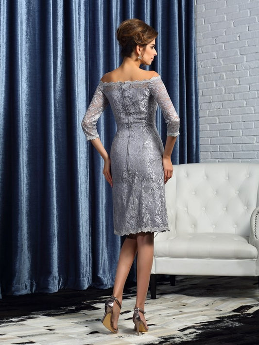 One shoulder off shoulder 1/2 sleeve knee length lace bridal mother dress