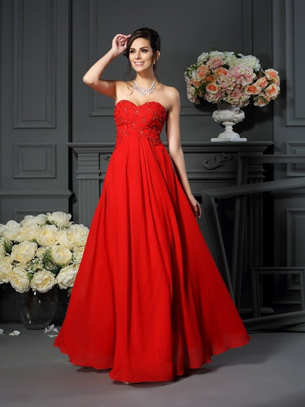 A-Line Chiffon Sweetheart Sleeveless Floor-Length With Beading Mother of the Bride Dresses