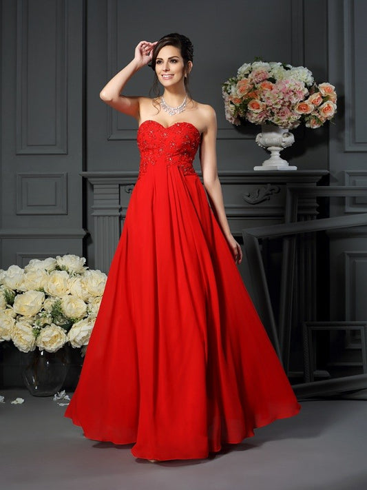 A-Line Chiffon Sweetheart Sleeveless Floor-Length With Beading Mother of the Bride Dresses