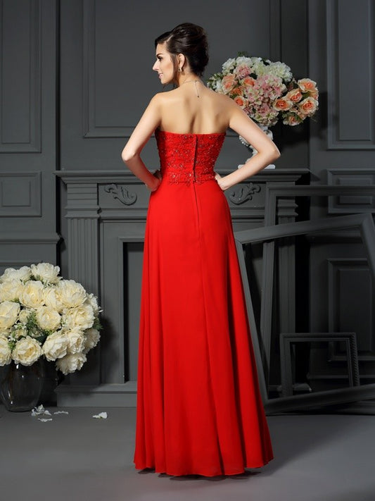 A-Line Chiffon Sweetheart Sleeveless Floor-Length With Beading Mother of the Bride Dresses