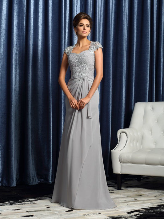 Chiffon tight fitting short sleeved bridal mother dress