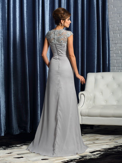 Chiffon tight fitting short sleeved bridal mother dress