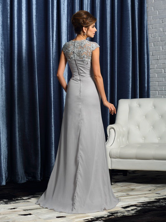 Chiffon tight fitting short sleeved bridal mother dress