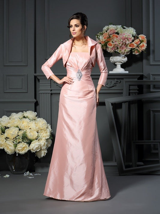 A-Line Taffeta Strapless Sleeveless Floor-Length With Pleats Mother of the Bride Dresses