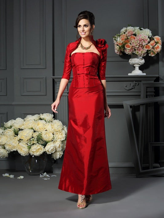 A-Line strapless sleeveless and ankle matched handmade bridal floral mother dress