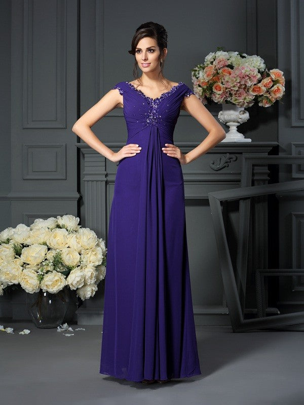 A-Line Chiffon V-neck Sleeveless Floor-Length With Beading Mother of the Bride Dresses