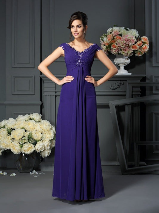 A-Line Chiffon V-neck Sleeveless Floor-Length With Beading Mother of the Bride Dresses