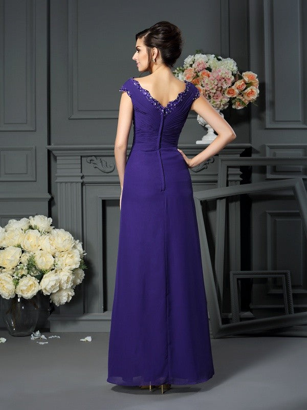 A-Line Chiffon V-neck Sleeveless Floor-Length With Beading Mother of the Bride Dresses