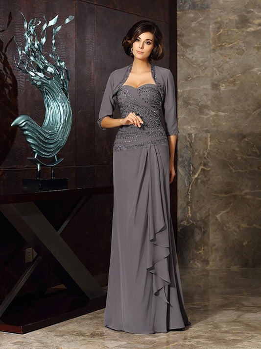 Sheath Chiffon Sweetheart Sleeveless Sweep/Brush Train With Beading Mother of the Bride Dresses