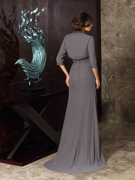 Sheath Chiffon Sweetheart Sleeveless Sweep/Brush Train With Beading Mother of the Bride Dresses