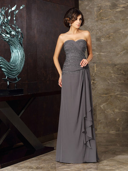 Sheath Chiffon Sweetheart Sleeveless Sweep/Brush Train With Beading Mother of the Bride Dresses