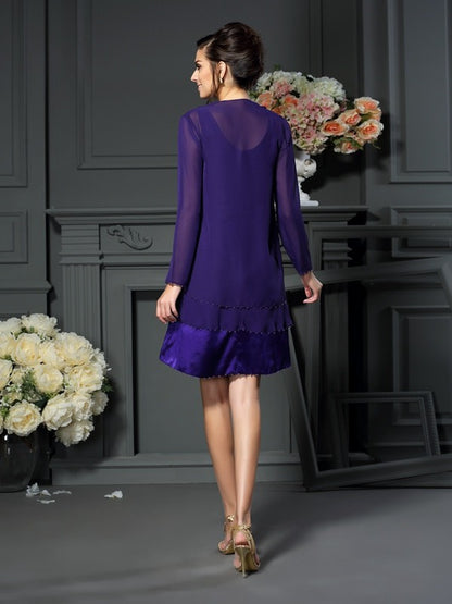 A-Line Chiffon Square Sleeveless Knee-Length With Beading Mother of the Bride Dresses