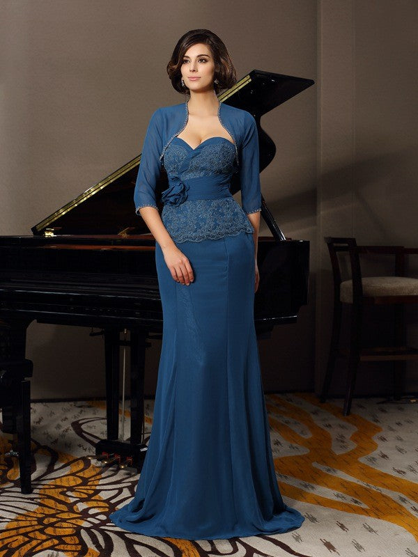 Mermaid Chiffon Sweetheart Sleeveless Sweep/Brush Train With Applique Mother of the Bride Dresses