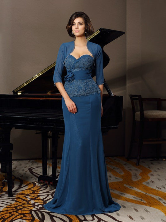 Mermaid Chiffon Sweetheart Sleeveless Sweep/Brush Train With Applique Mother of the Bride Dresses